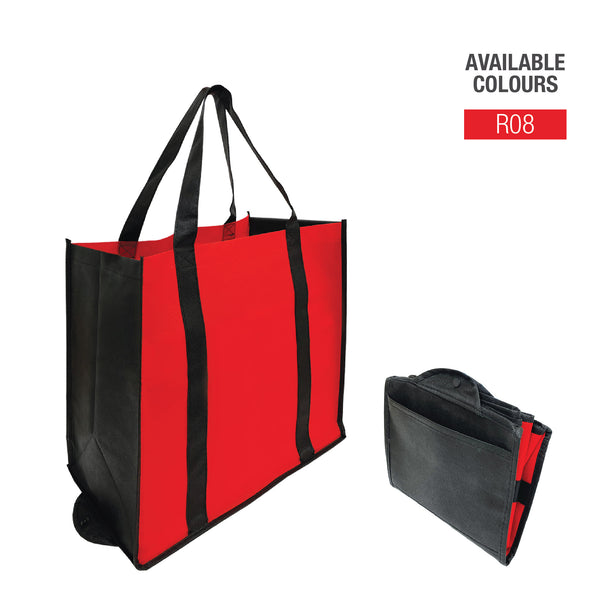 Two tone foldable non-woven bag with black handles