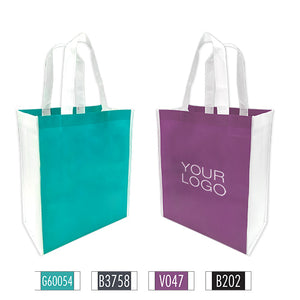Two shopping bags in different colors, each featuring your logo