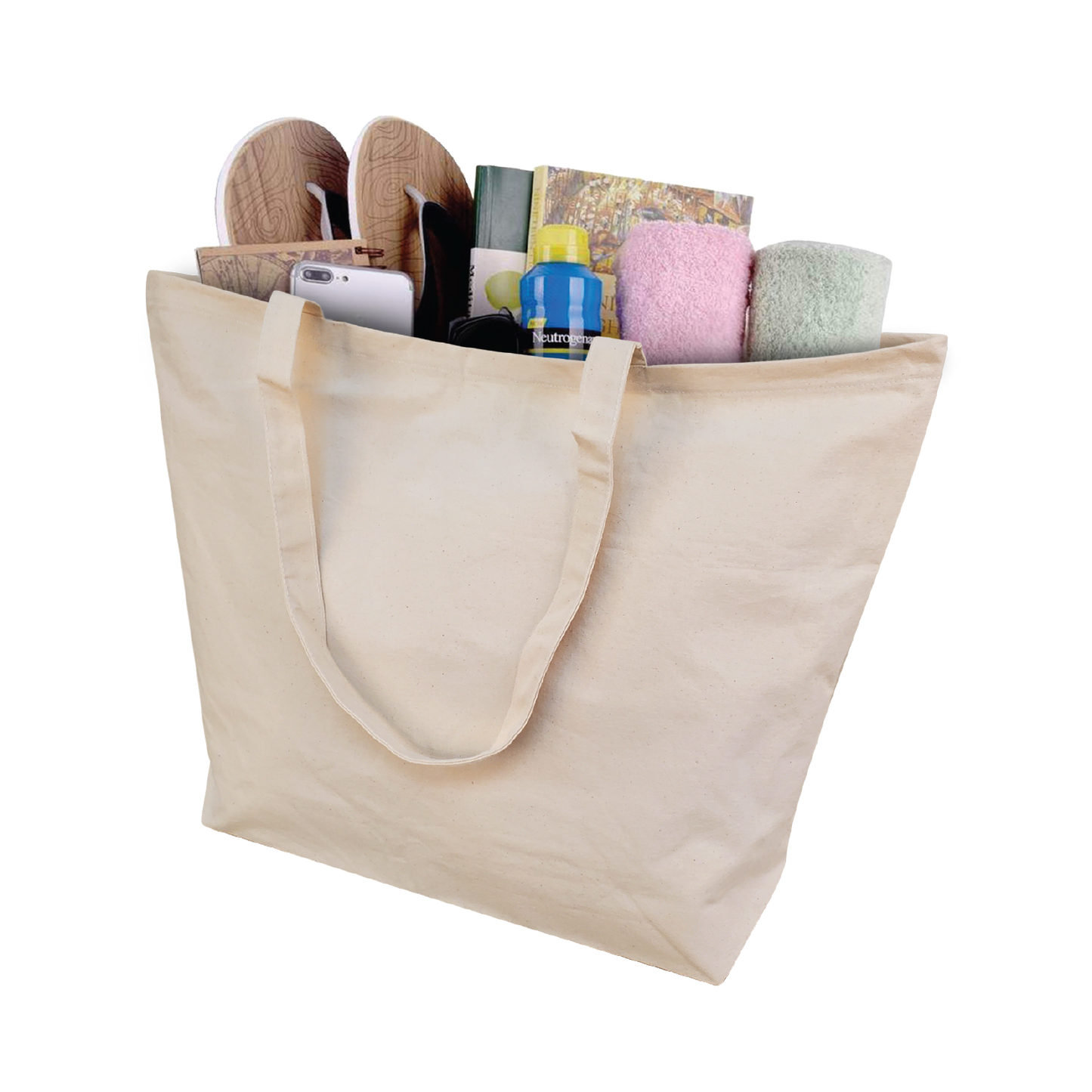 A canvas bag filled with assorted items
