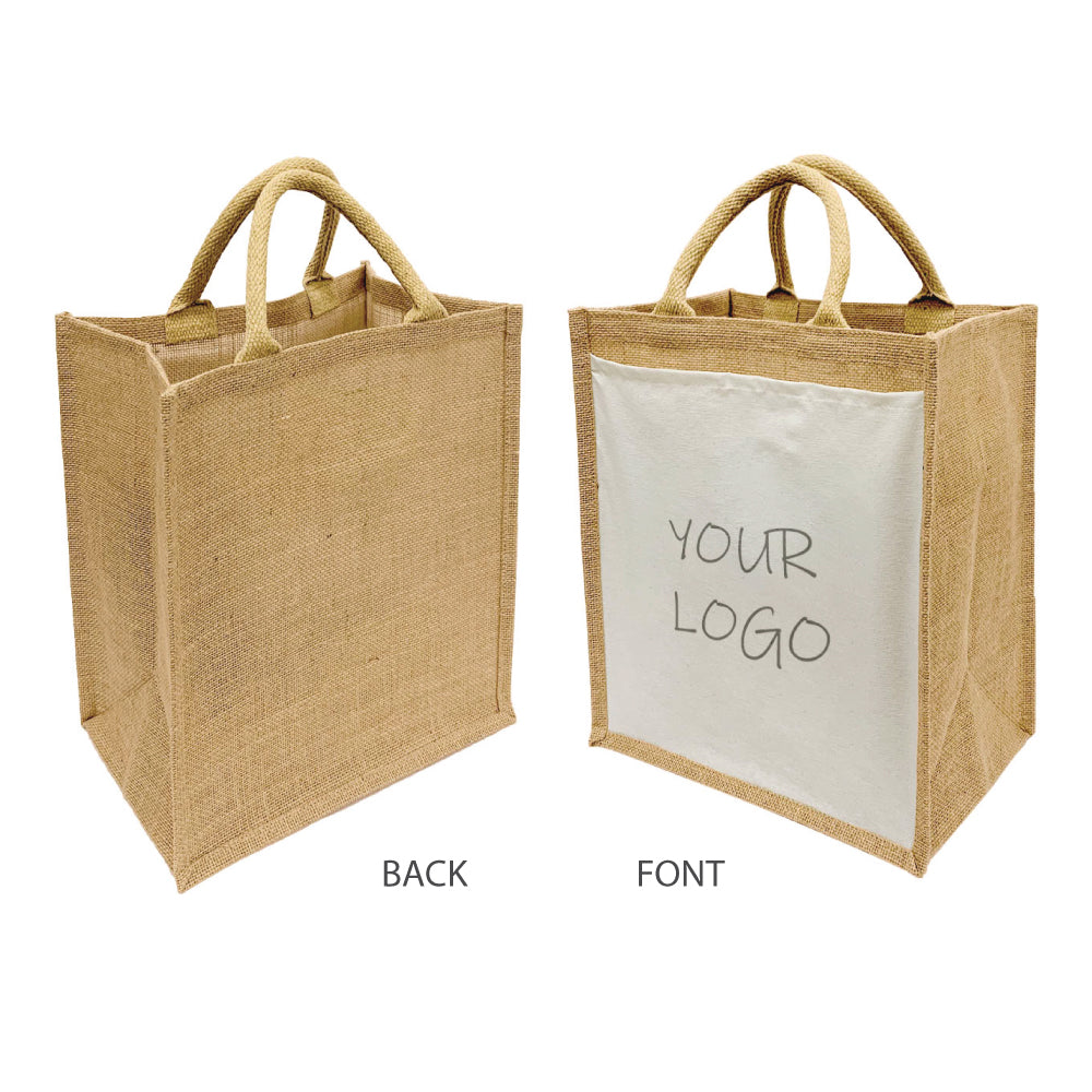 Two jute bags with the words "Your Logo" printed on them