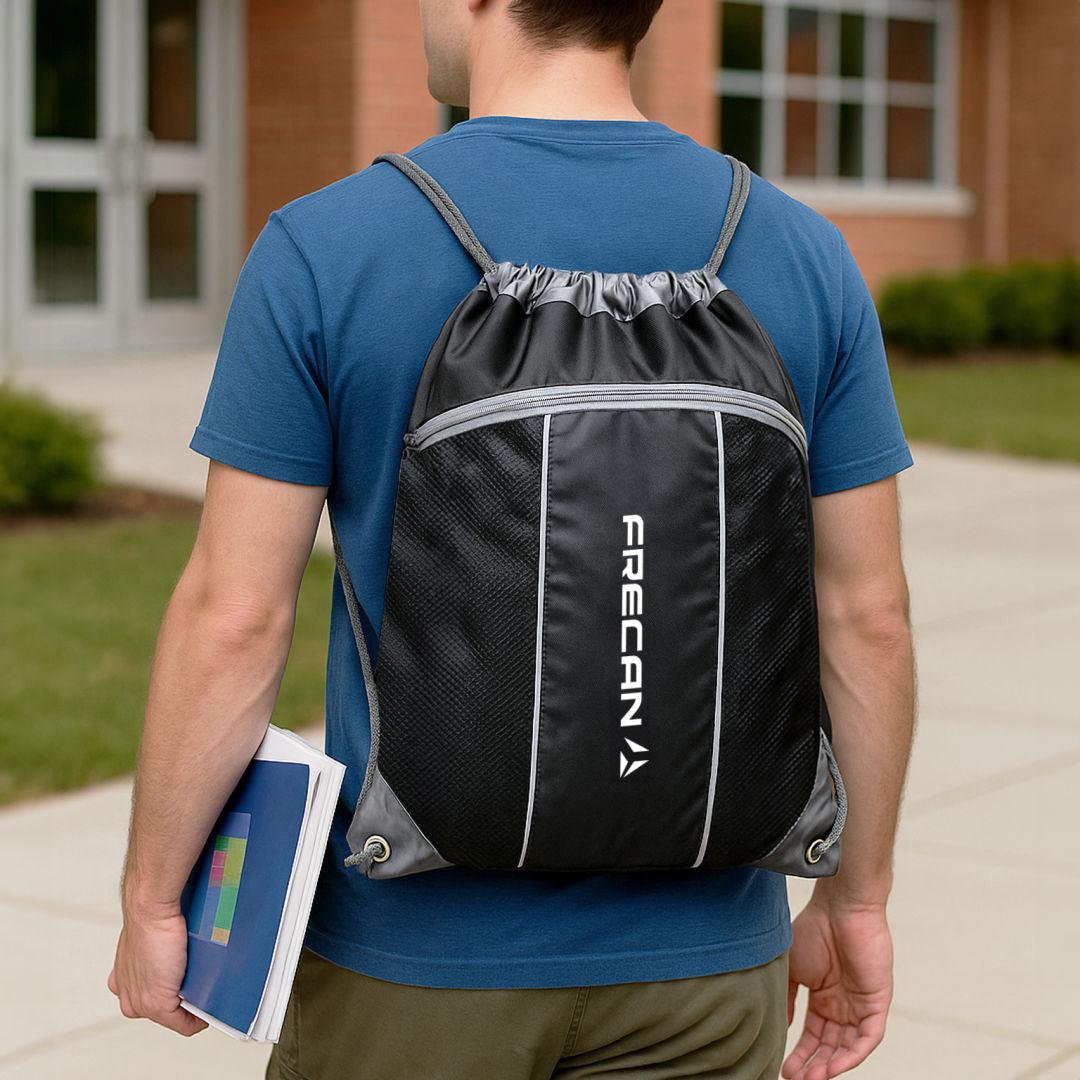 Leader Drawstring Bag with Two Tone Mesh and Front Zippered Pocket 14"W x 19"H - Various Colour Options
