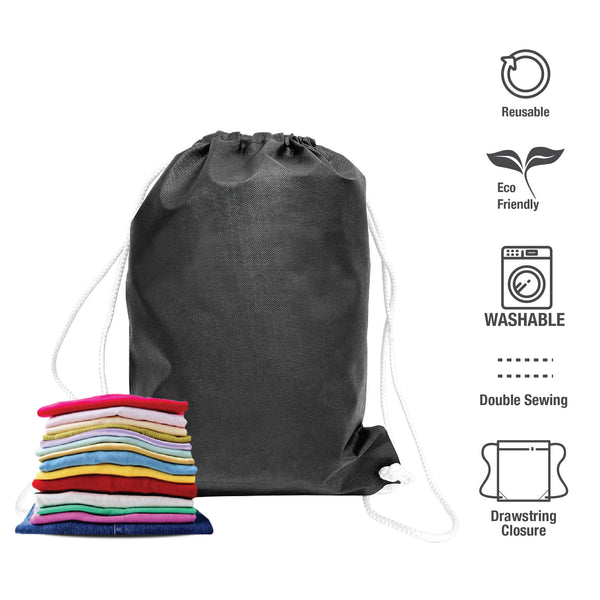 A black backpack filled with various colored towels.