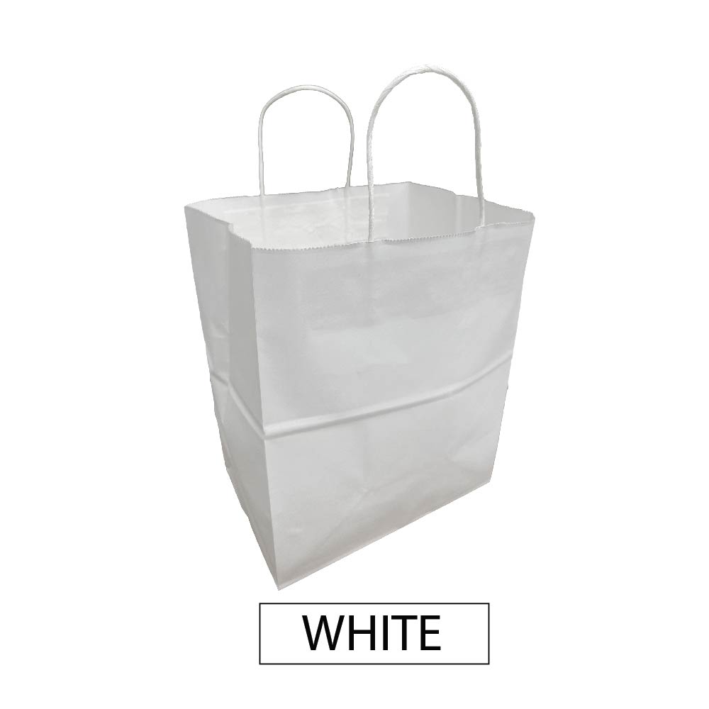 Plain/Blank White Paper Shopping Bags - Bulk 250pcs per Box - Bistro Size 10"W x6.75"D x 12"H