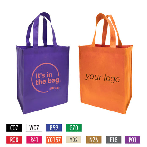 Two shopping bags in different colors with logos.