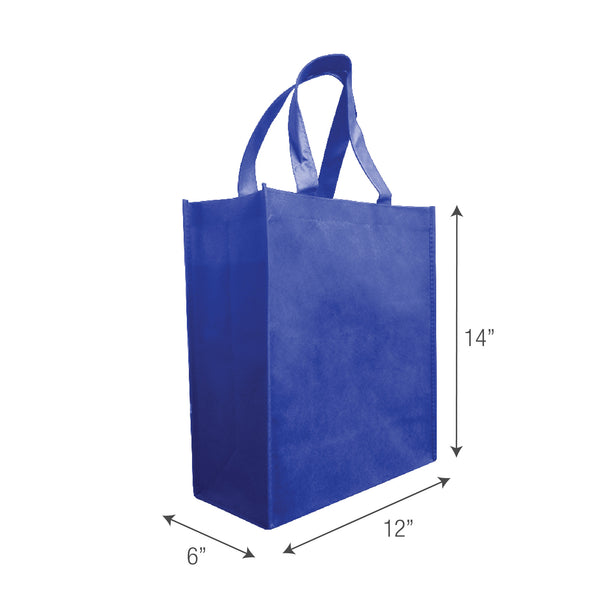 Blue non-woven shopping bag with measurements