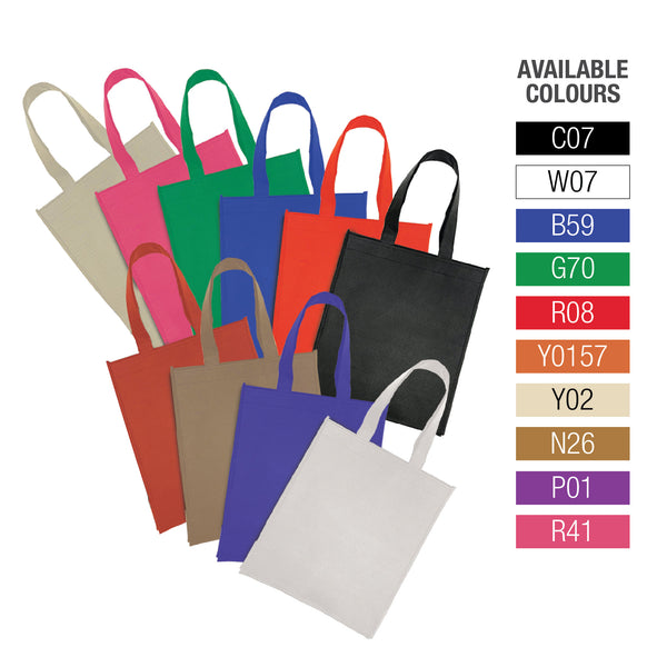 A collection of non-woven shopping bags in different colors