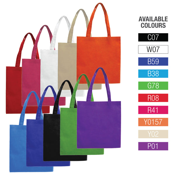 A collection of reusable non-woven shopping bags in various vibrant colors