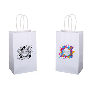 White Paper Bag 5"W x 3"D x 8"H - Custom Single Colour or Full Colour logo printed