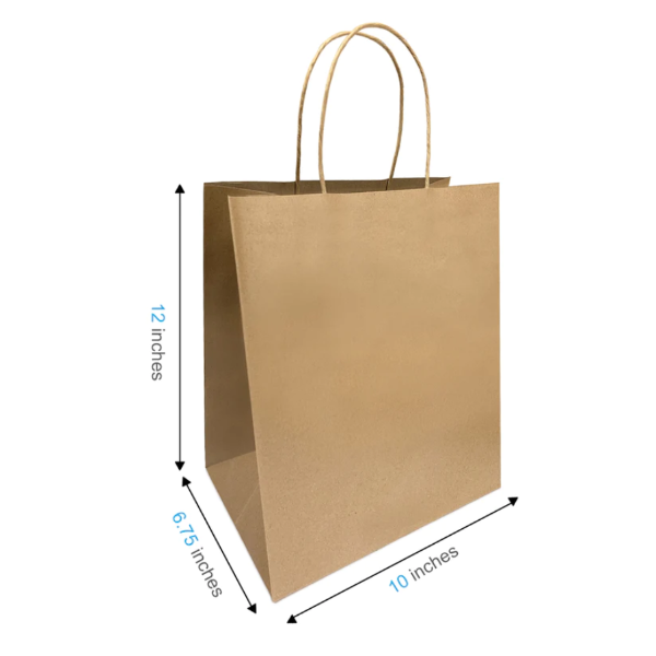 Kraft Paper Bag Take Out Size 10"W x 6.75"D x 12"H - Custom Single Colour or Full Colour logo printed