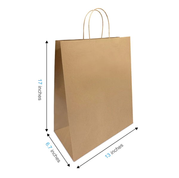 Take Out Size Kraft Paper Bag 13"W x 7"D x 17"H - Custom Single Colour or Full Colour logo printed