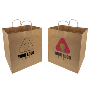 Large Paper Bag Take Out Size Eco-friendly 14"W x 10"D x 15.5"H - Custom Single Colour or Full Colour logo printed