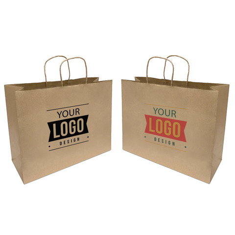 Kraft Paper Bag Eco-friendly 16"W x 6"D x 12"H - Custom Single Colour or Full Colour logo printed