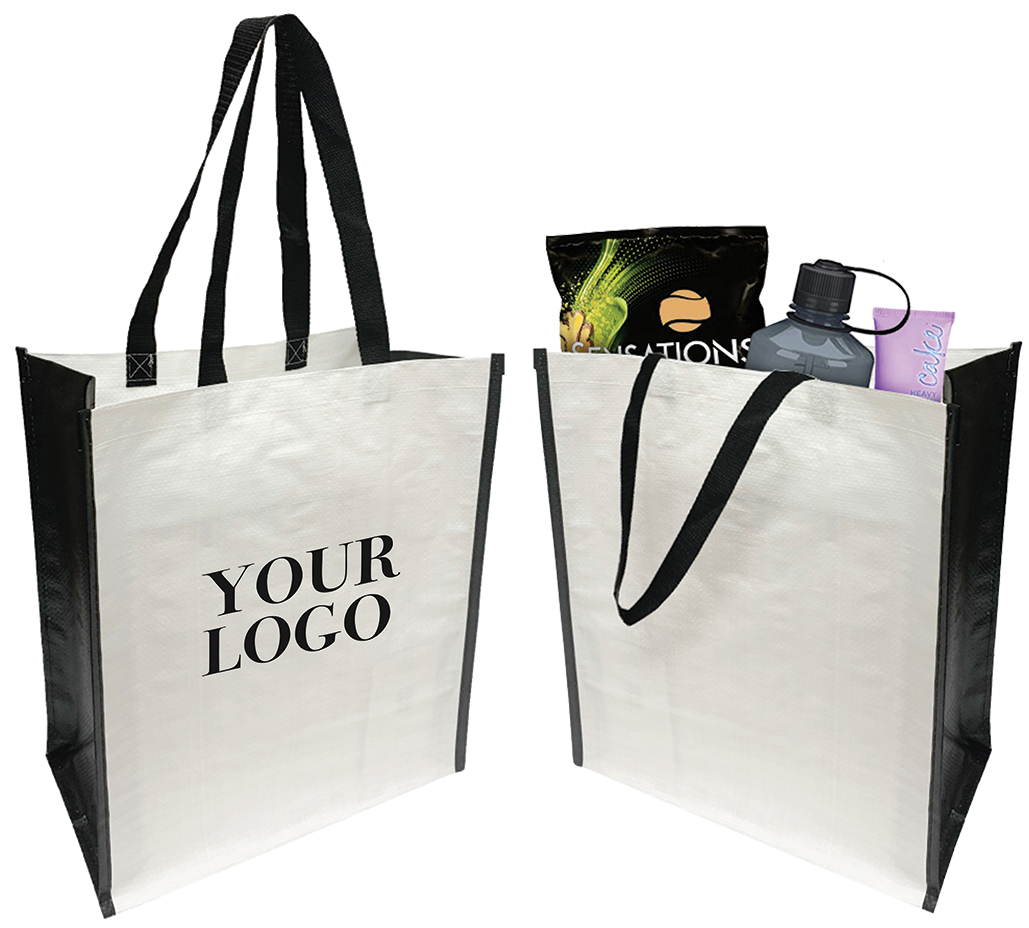 Two red and black non-woven bags customized with your logo