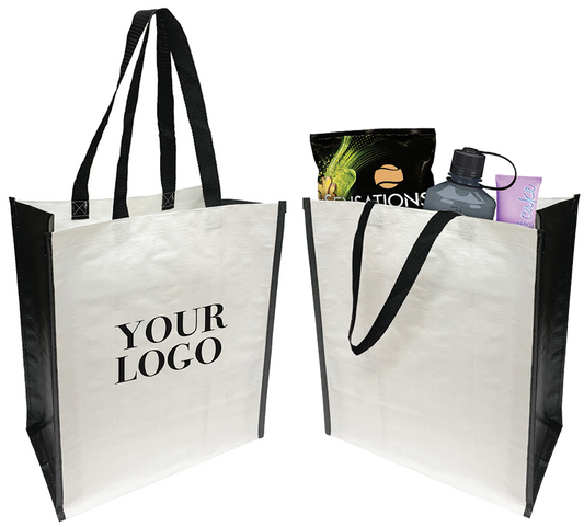 Two red and black non-woven bags customized with your logo