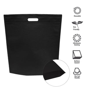 Black reusable shopping bag with die-cut handles.