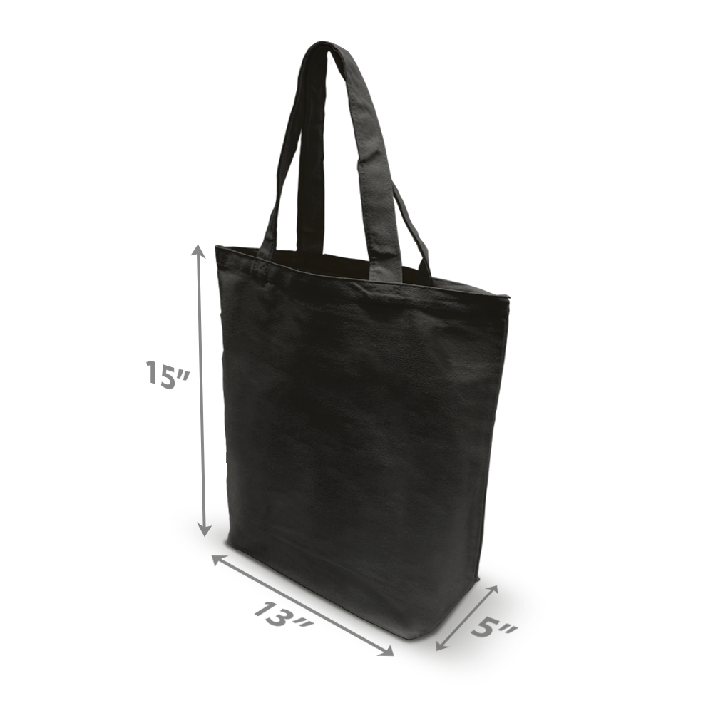 Canvas Promotional Tote Bag 13” W x 5"D x 15” H - 10oz Black Color