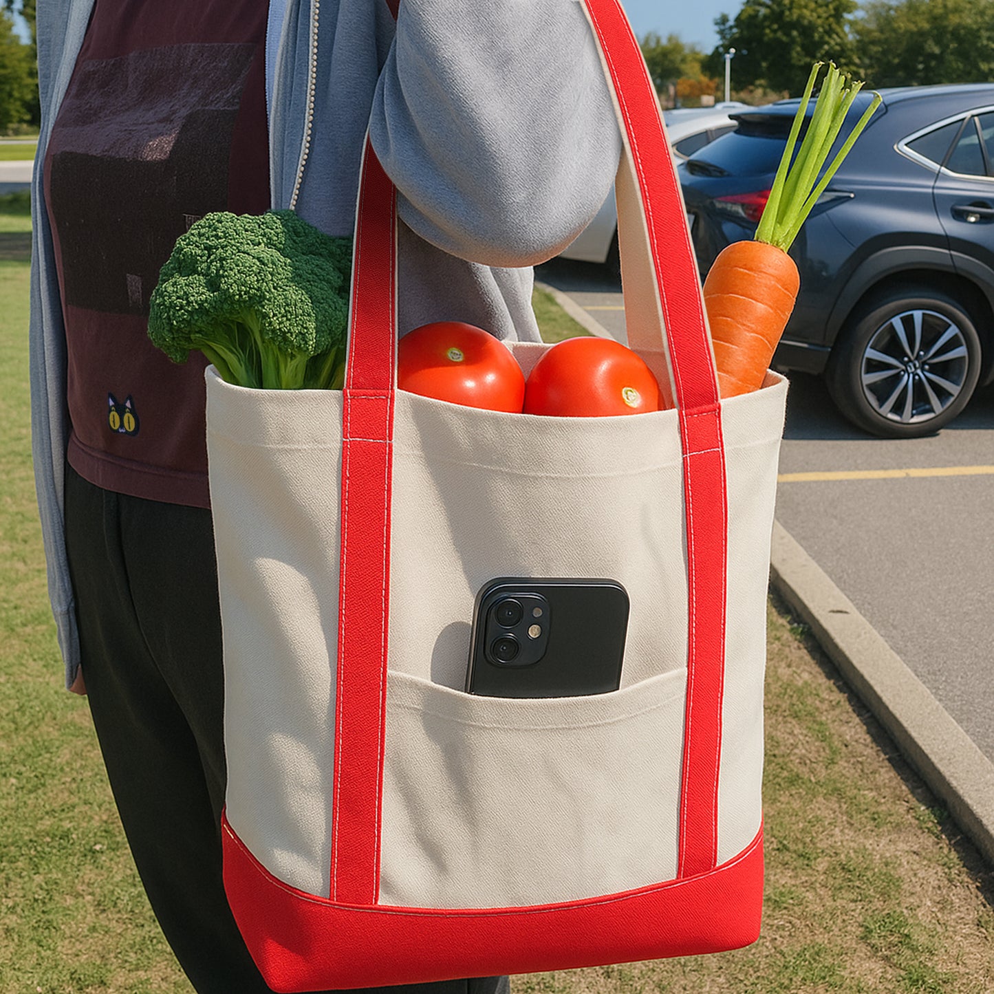 Two-Tone Canvas Carryall Tote Bags 12oz - 17"W x 6"D x 15"H