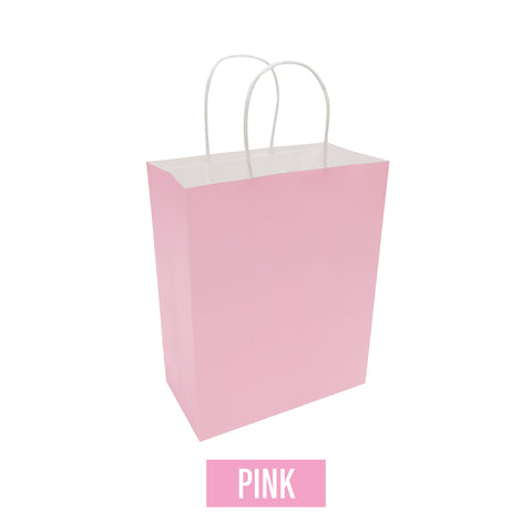 Plain/Blank Pink Coloured White Kraft Paper Bags - Bulk 250pcs per Box - Petite Size 8"W x 4"D x 10"H