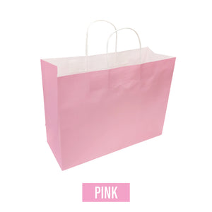 Plain/Blank Pink Coloured White Kraft Paper Bags - Bulk 250pcs per Box - Fashion Size 16"W x 6"D x 12"H