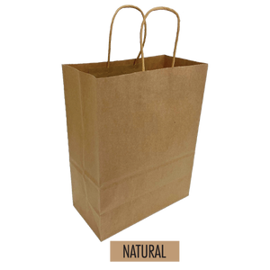 Plain/Blank Kraft Paper Bags with Handles - Bulk 250pcs per Box - Vanity Size 10"W x 5"D x 13"H