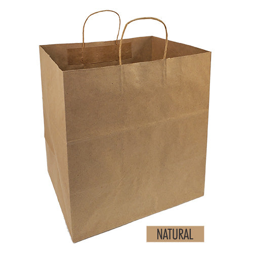 Plain/Blank Kraft Paper Bags - Bulk 200pcs per Box - Large Take Out Size 14"W x 10"D x 15.5"H