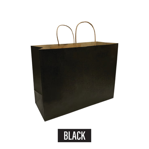 Plain/Blank Black Coloured Natural Kraft Paper Bags - Bulk 250pcs per Box - Fashion Size 16"W x 6"D x 12"H