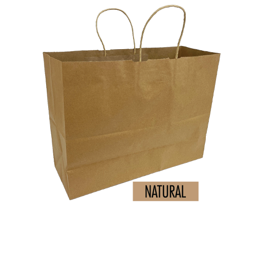 Plain/Blank Kraft Paper Bags - Bulk 250pcs per Box - Fashion Size 16"W x 6"D x 12"H
