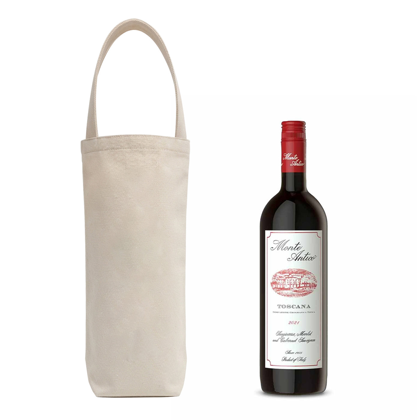 1 Bottle 12 oz Canvas Reusable Wine Bag - Bulk 10 pcs / Pack - 6"W x 3"D x 12"H