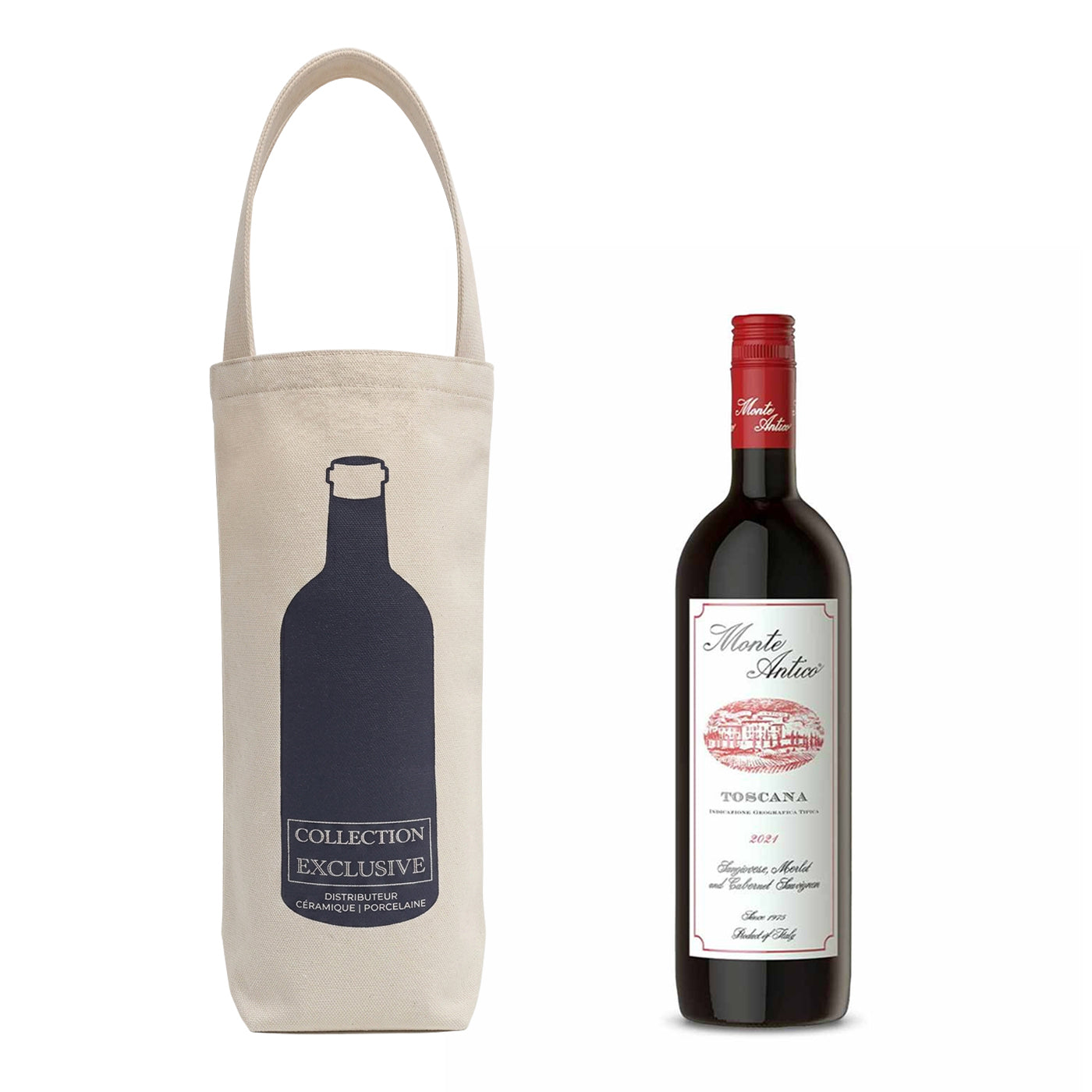 1 Bottle Canvas Reusable Wine Bag 6"W x 3"D x 12"H - 12oz