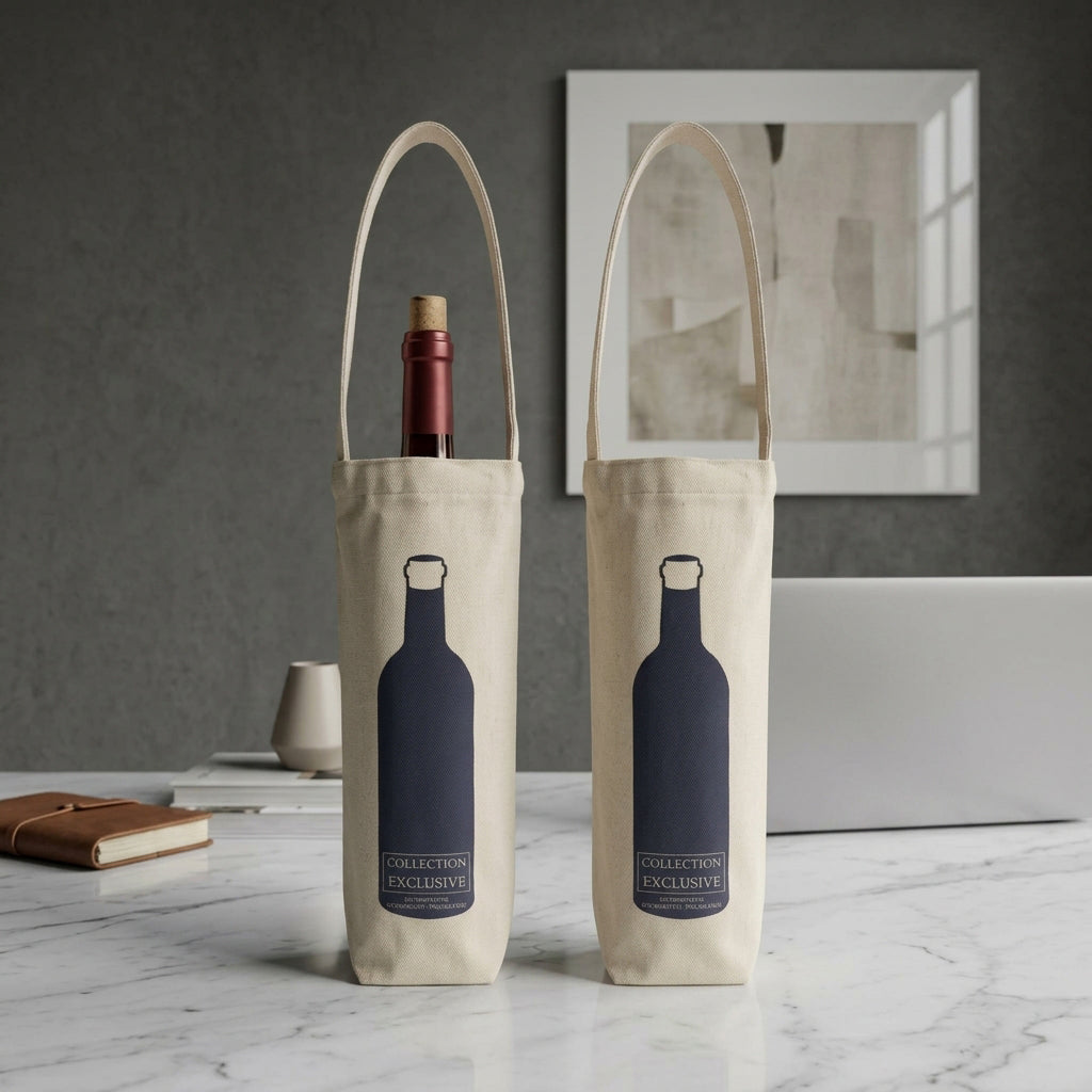 1 Bottle Canvas Reusable Wine Bag 6"W x 3"D x 12"H - 12oz