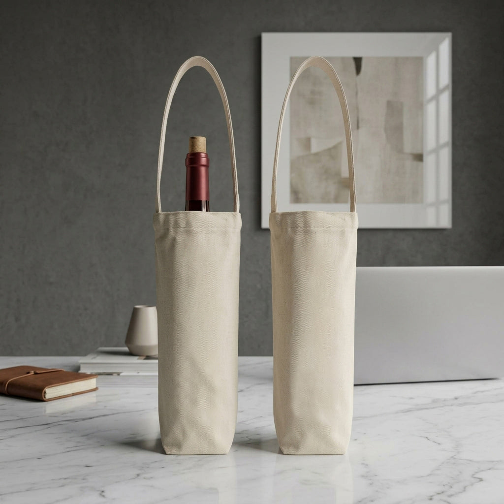 1 Bottle 12 oz Canvas Reusable Wine Bag - Bulk 10 pcs / Pack - 6"W x 3"D x 12"H