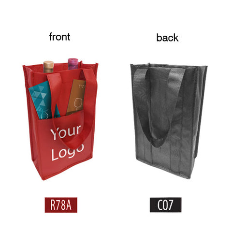 Two wine bags, one red and one black with "Your Logo" in white text