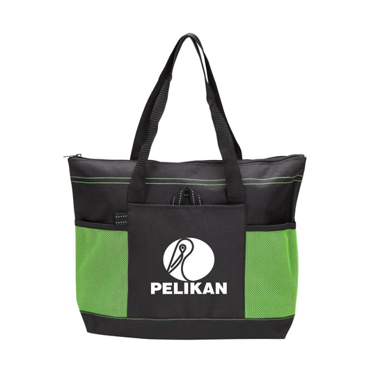 Aloha Tote Bag with Mesh Front pockets and Zipper Closure - 17.25"W x 13.25"H x 4.5"D