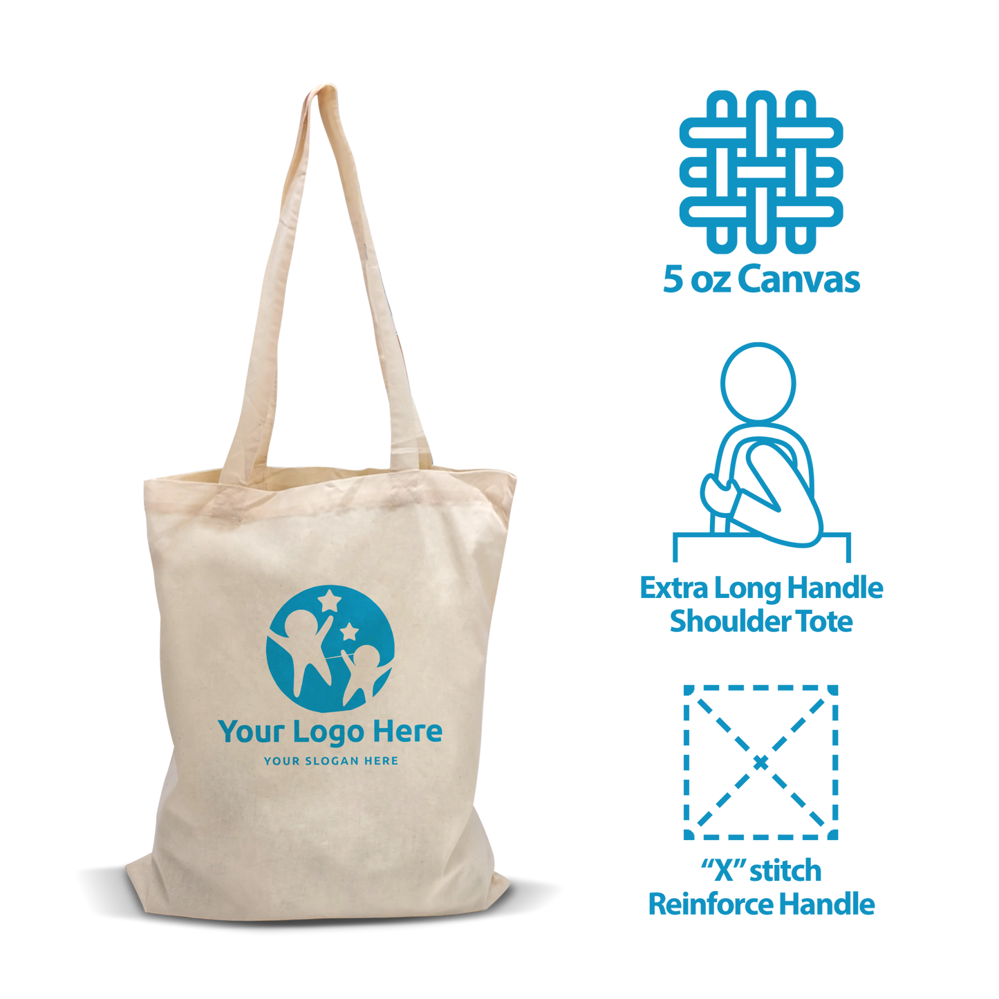 Budget Natural Canvas Tote Bag 15”W x 16”H - 5oz with 12" Long Handle