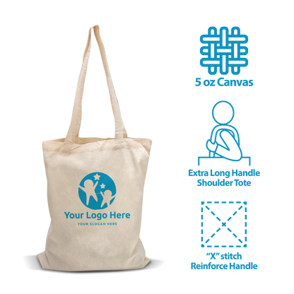 Budget Natural Canvas Tote Bag 15”W x 16”H - 5oz with 12" Long Handle