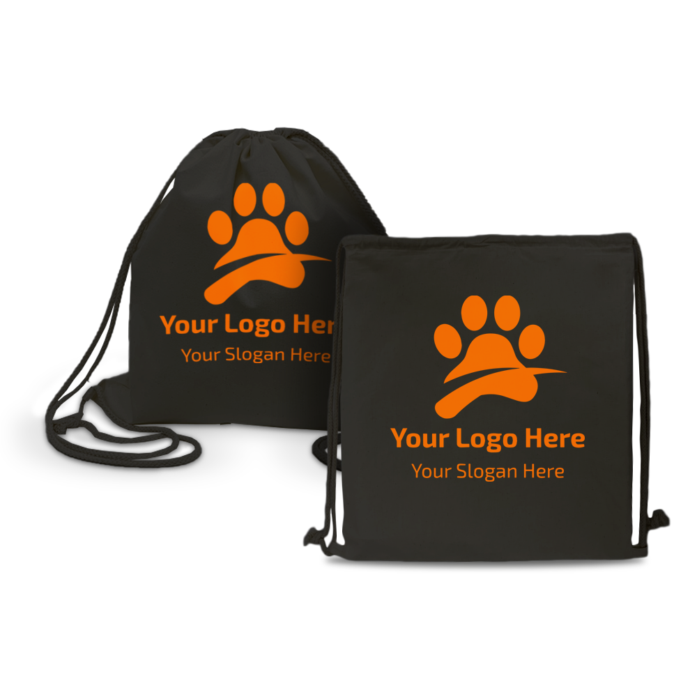 Black Canvas Drawstring Sports Backpack - 16"W x 17.5"H - 5oz