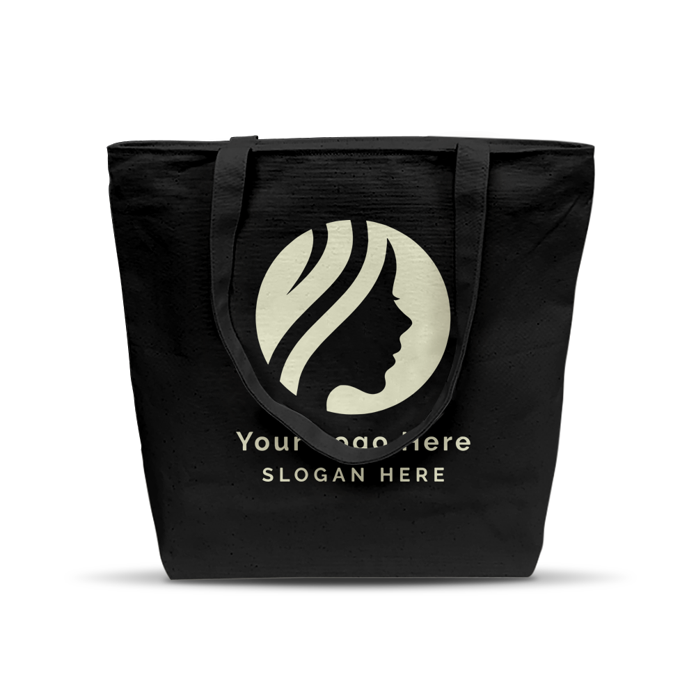 Souvenir Black Canvas Tote with Zipper Closure and Inside Pocket 17"W x 5"D x 15"H - 12oz Heavy Weight