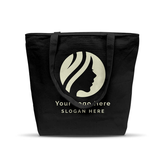 Souvenir Black Canvas Tote with Zipper Closure and Inside Pocket 17"W x 5"D x 15"H - 12oz Heavy Weight