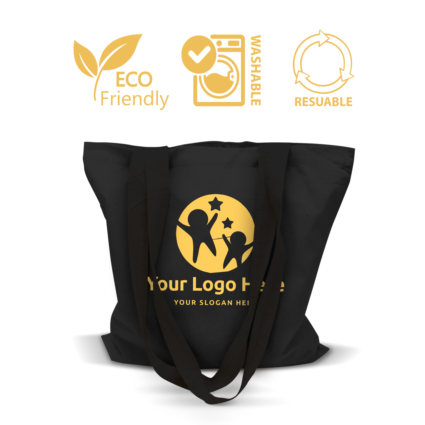 Budget Black Canvas Tote Bag 15”W x 16”H - 5oz with 12" Long Handle