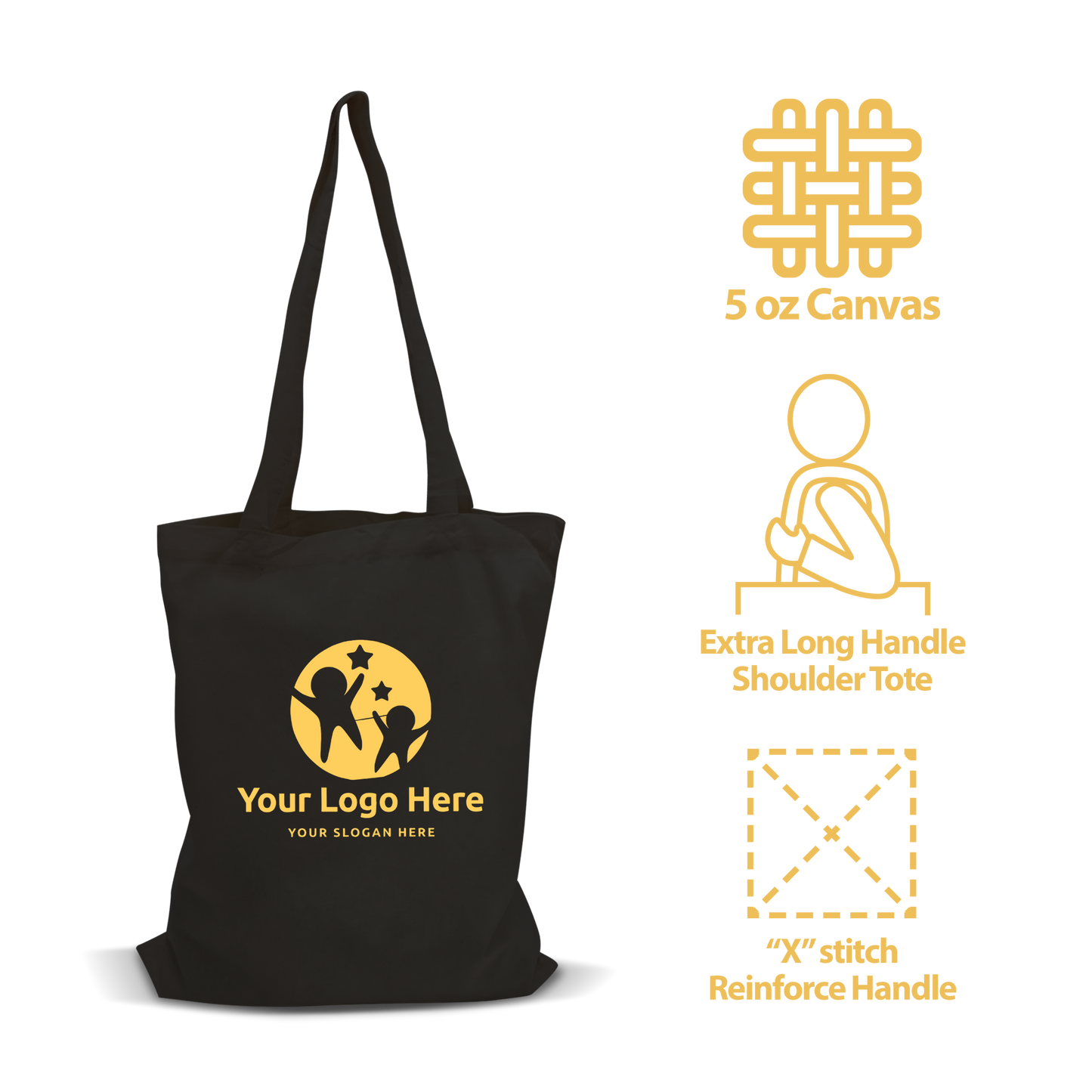 Budget Black Canvas Tote Bag 15”W x 16”H - 5oz with 12" Long Handle