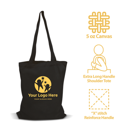 Budget Black Canvas Tote Bag 15”W x 16”H - 5oz with 12" Long Handle