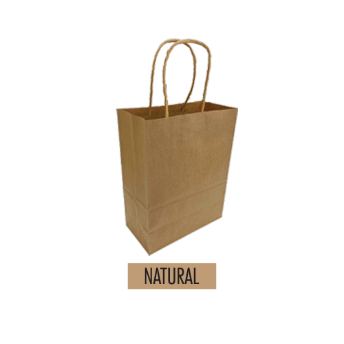 A plain natural kraft paper bag with twisted handles