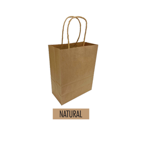 A plain natural kraft paper bag with twisted handles