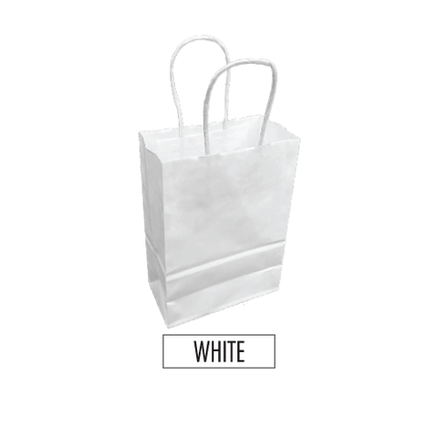 A white paper bag with twisted handles