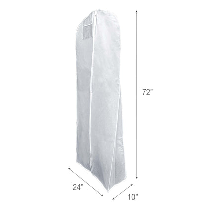 A white garment bag with measurements