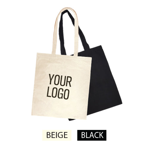 Two canvas tote bags in black and white featuring the words "your logo" in bold lettering.