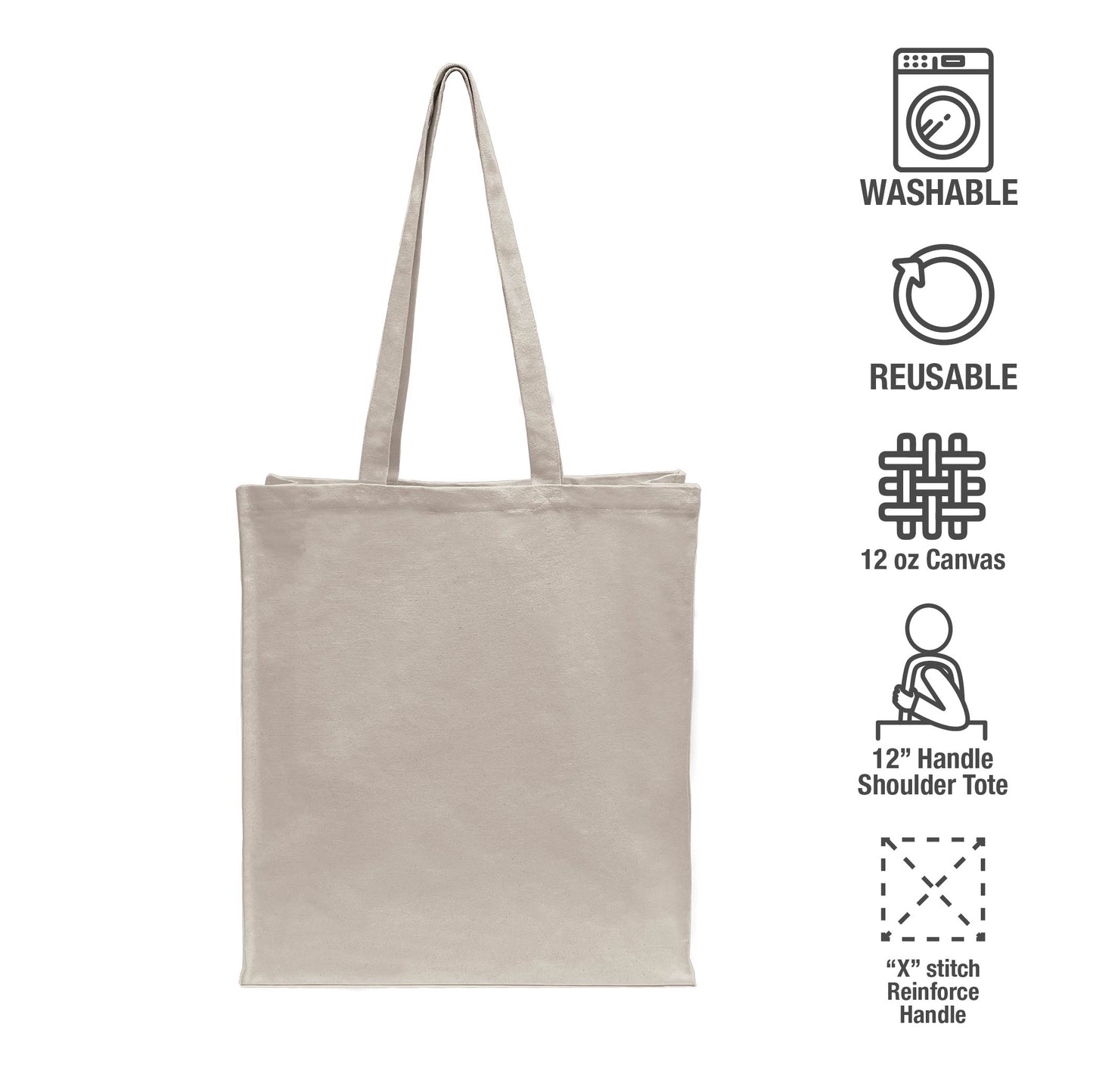 12oz Heavy Weight Canvas Totes Bulk 10 pcs / Pack - 15” W x 4"D x 16”H