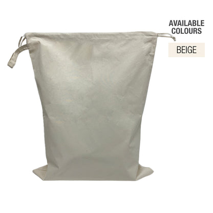 White canvas bag with 'Available Colors: Beige' text
