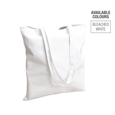 White tote bag featuring the words "available colours" in bold lettering