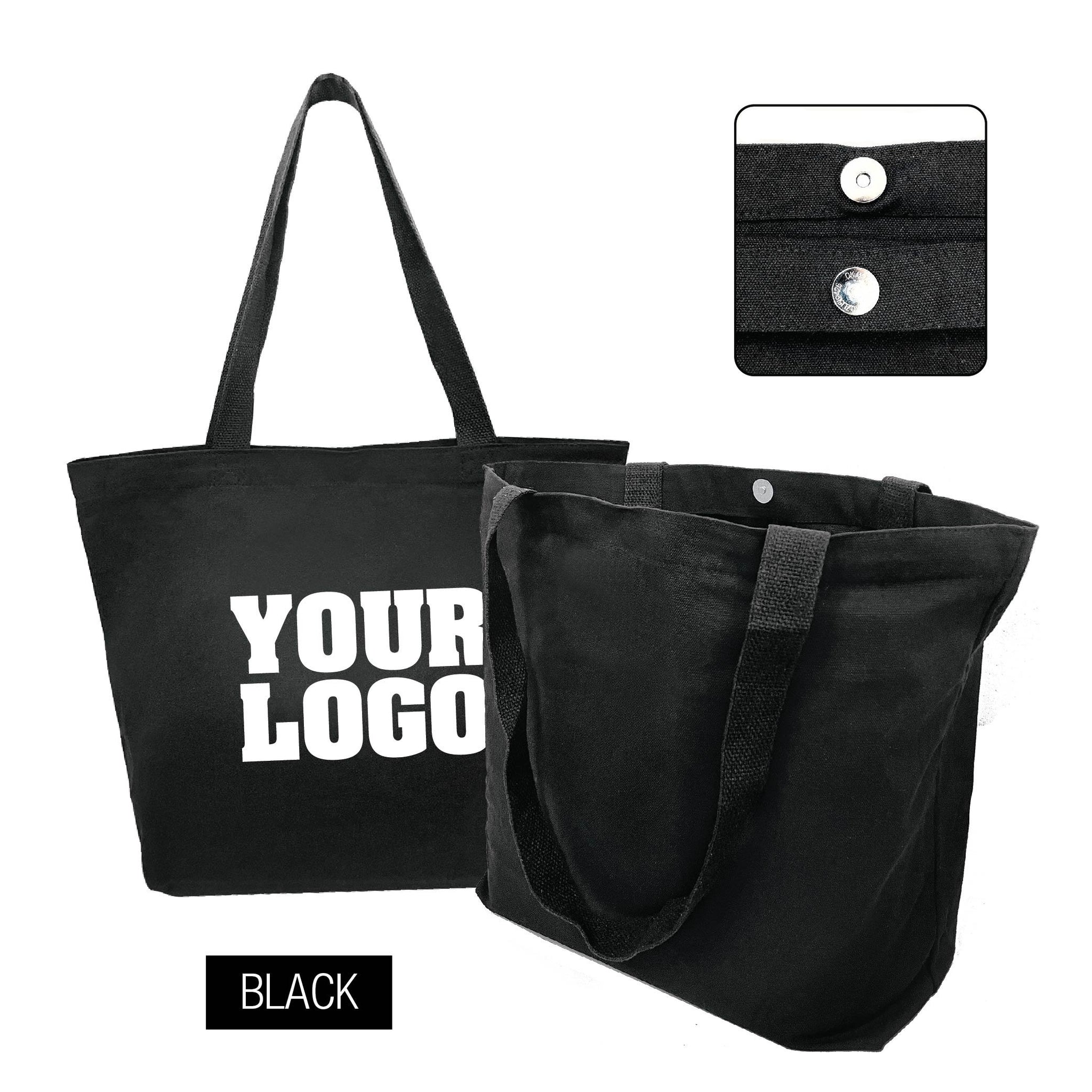 Black Canvas Bag with Magnetic Button Closure 18” W x 5"D x 14” H - 10oz